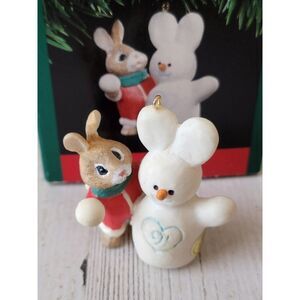 Hallmark 1991 snow twins ornament Xmas snow bunny